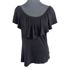 Anthropologie Postmark NWT Parisian Coquette Blk Ruffle Off Shoulder Knit Top S
